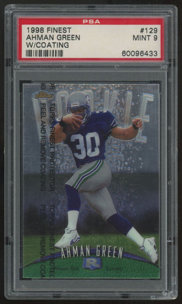 1998 Topps Finest Ahman Green RC W/Coating #129 PSA 9