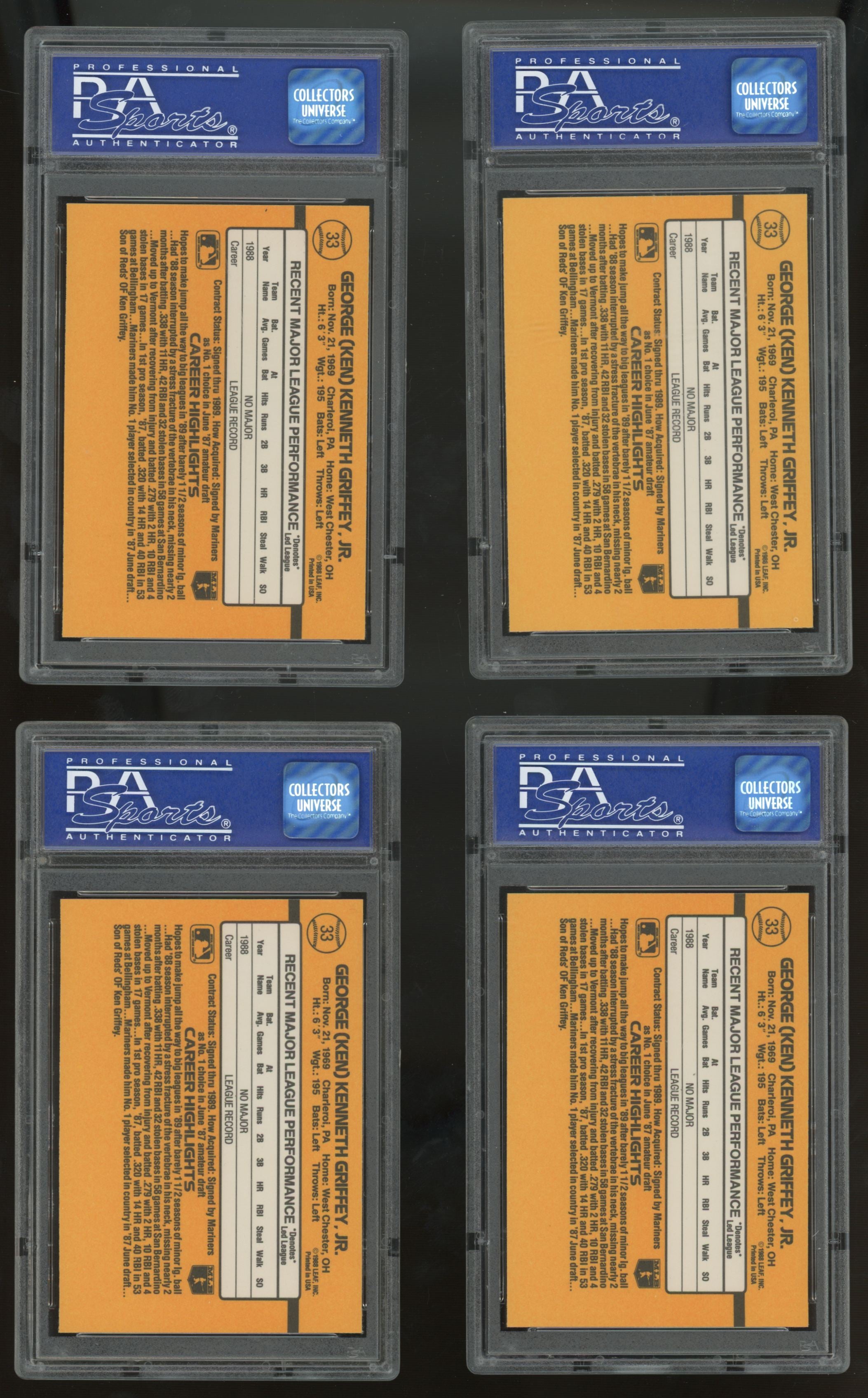 1989 Donruss Ken Griffey Jr. RC Rated Rookie #33 PSA 8 Lot of 10 "A"