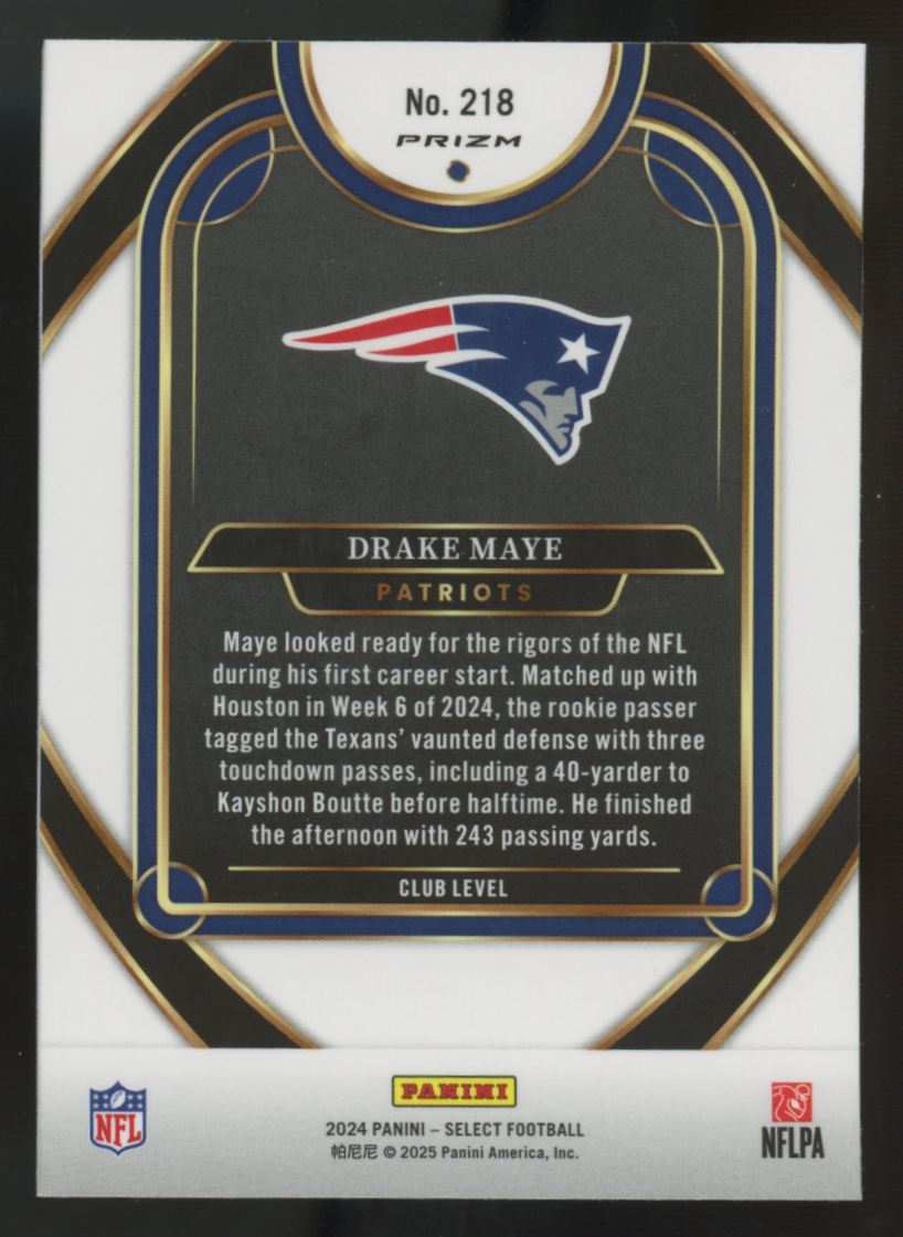 2024 Panini Select Drake Maye RC Club Level Red & Black Shock #218