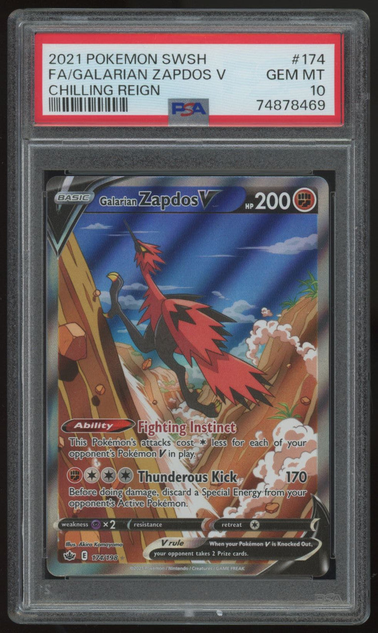 2021 Pokemon Galarian Zapdos V Chilling Reign Full Art #174/198 PSA 10