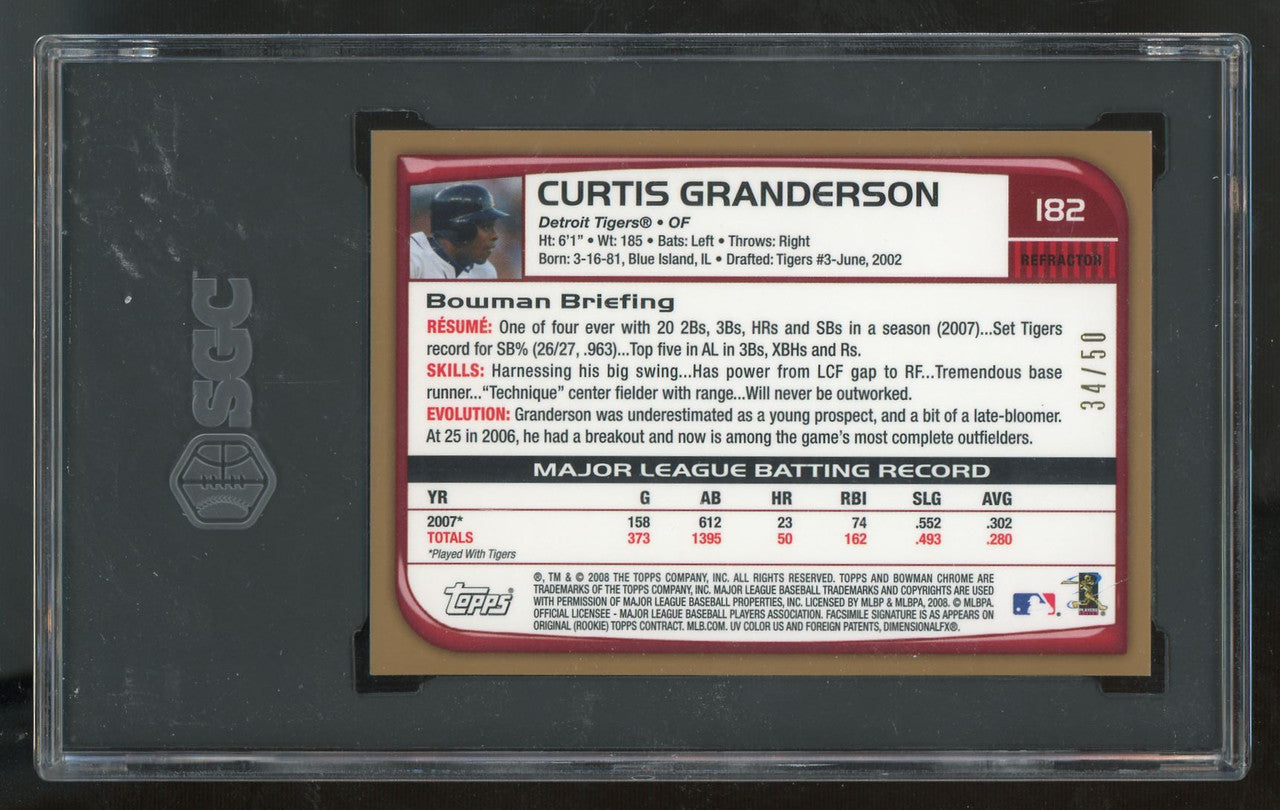 2008 Bowman Chrome Curtis Granderson Gold Refractor /50 #182 SGC 9.5