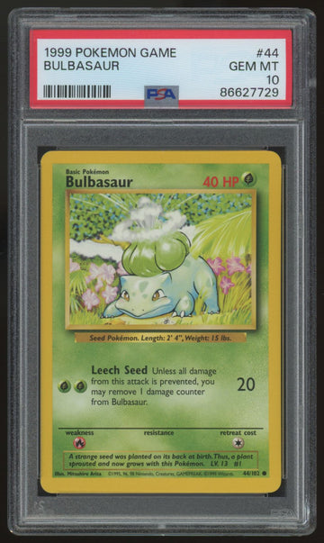 1999 Pokemon Bulbasaur Base Set Unlimited #44 PSA 10