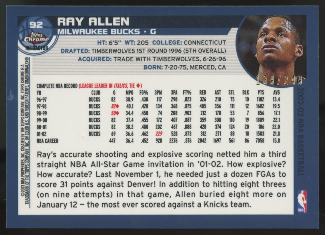 2002-03 Topps Chrome Ray Allen White Refractor /249 #92