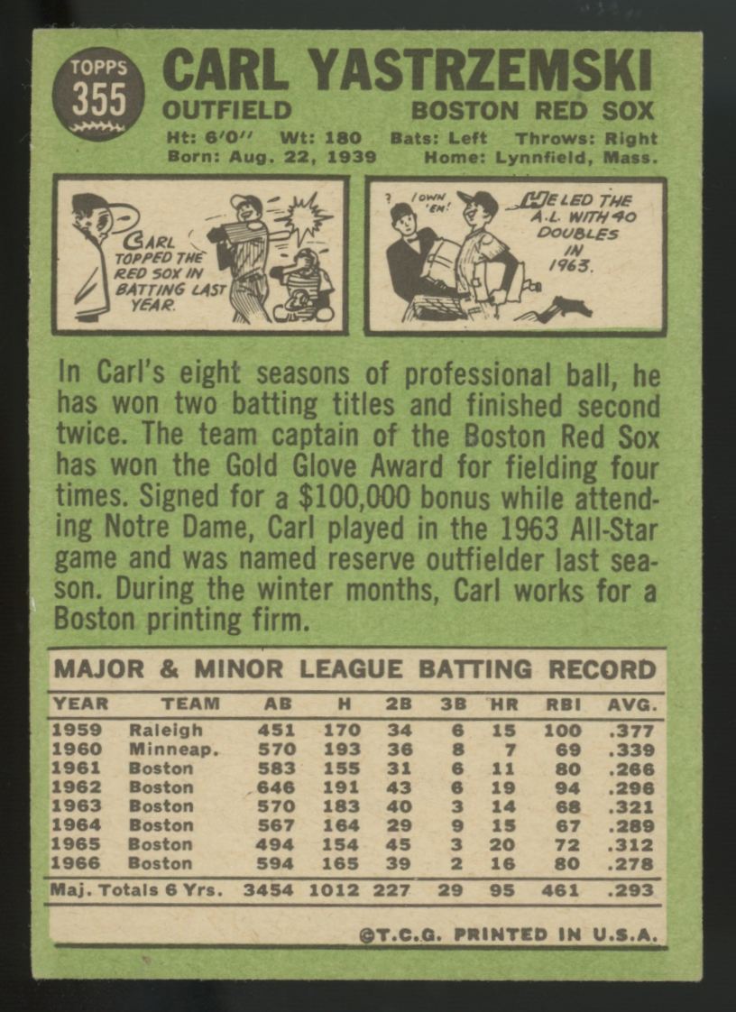 1967 Topps Carl Yastrzemski #355 EX "A"