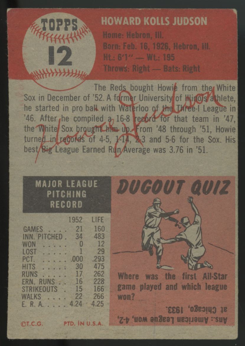 1953 Topps Howie Judson #12 VG