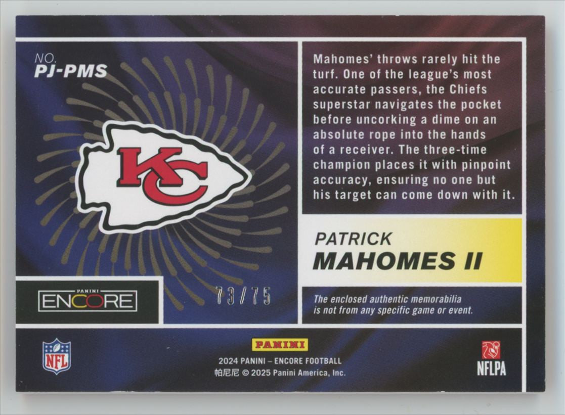 2024 Panini Encore Patrick Mahomes II Red Pinnacle Patch /75 #PJ-PMS