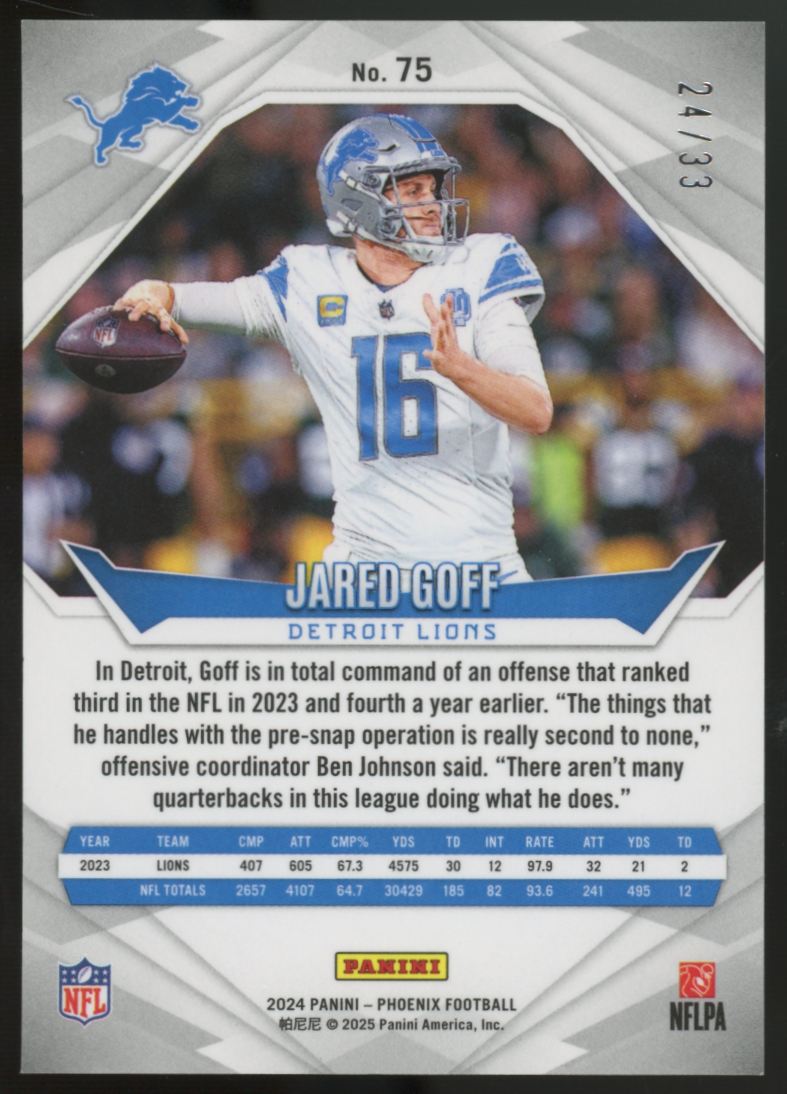 2024 Panini Phoenix Jared Goff Bronze Pandora /33 #75