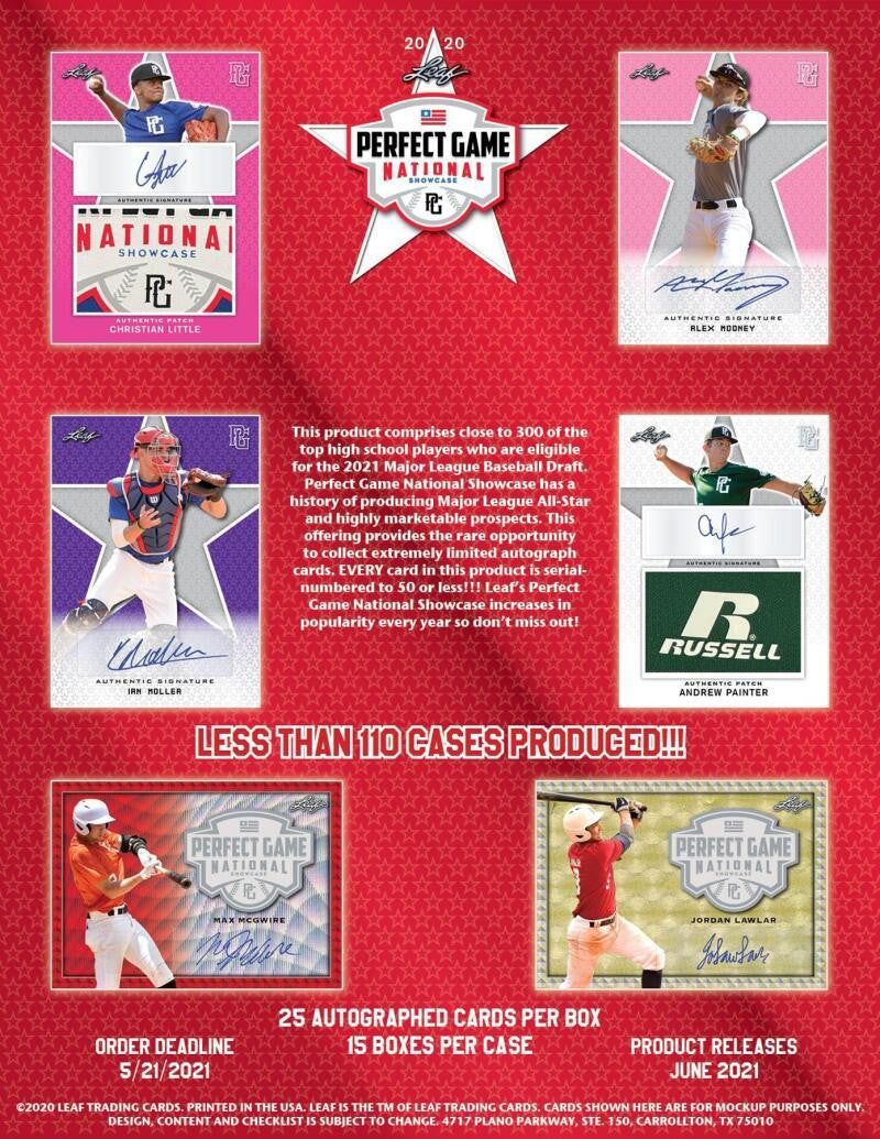 SOLD 12132 2020 Leaf Perfect Game National Showcase Baseball Hobby Case (15 Boxes)