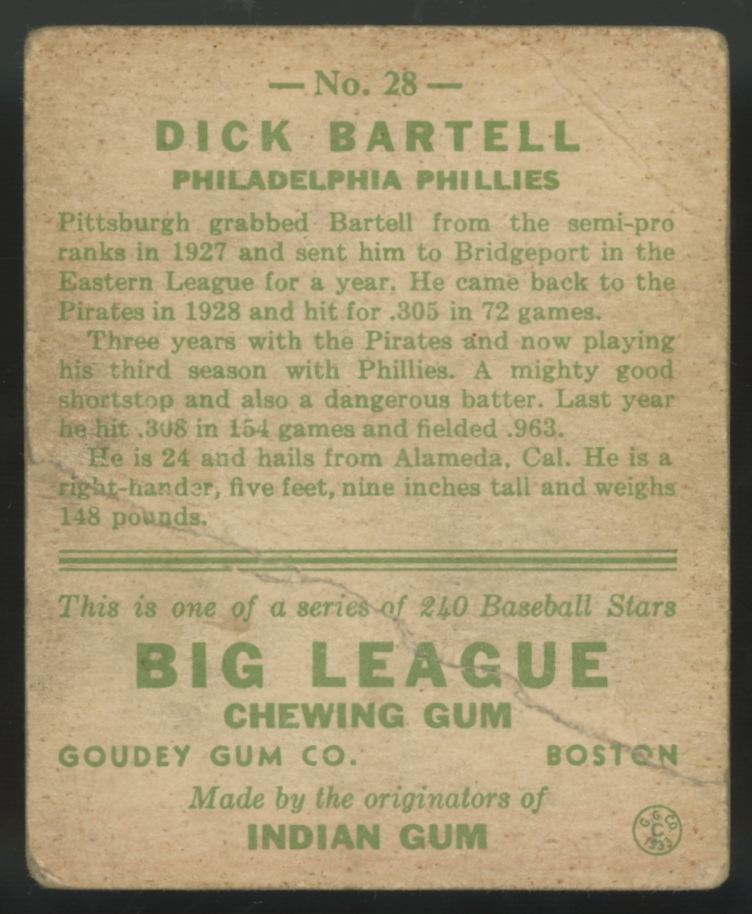 1933 Goudey Dick Bartell #28 Poor