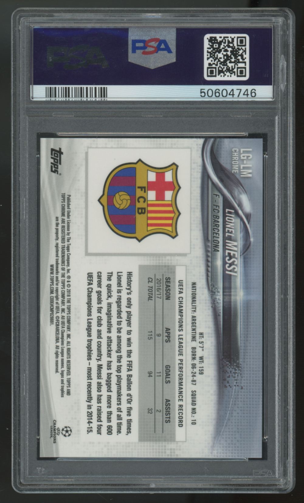 2017-18 Topps Chrome UEFA Lionel Messi Champions League Promo #LG-LM PSA 10