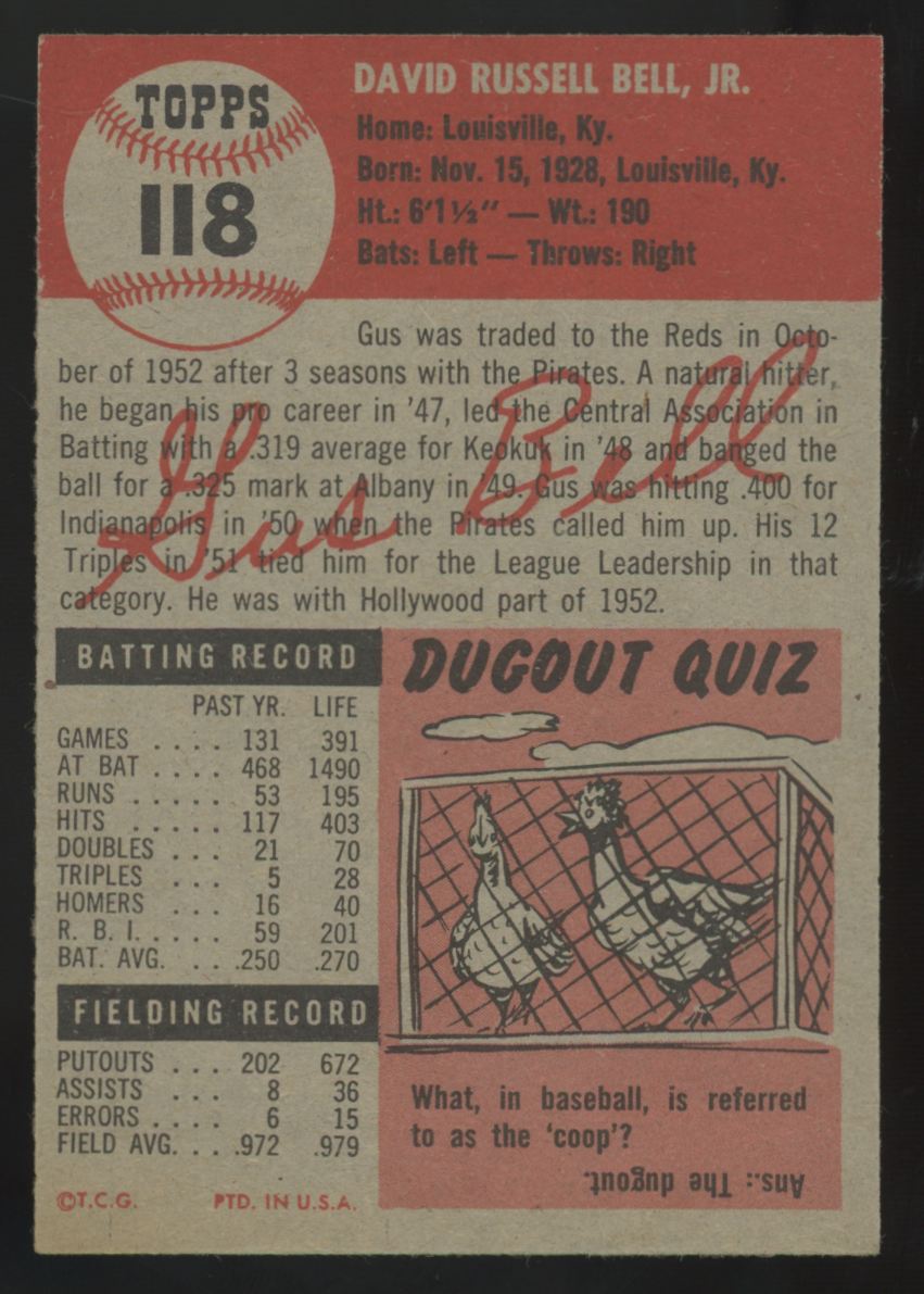 1953 Topps Gus Bell #118 NM