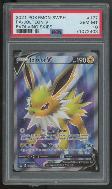 2021 Pokemon Jolteon V Evolving Skies Full Art #177 PSA 10