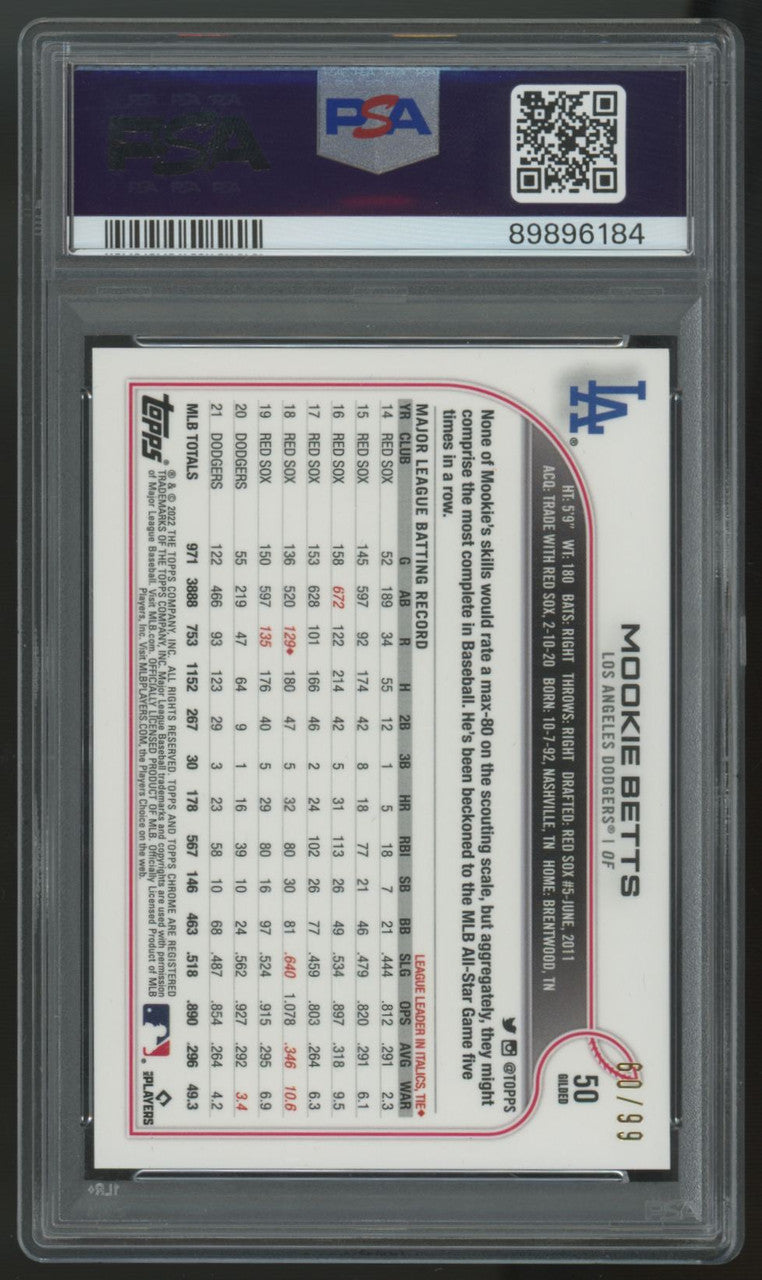 2022 Topps Chrome Gilded Collection Mookie Betts /99 #50 PSA 10