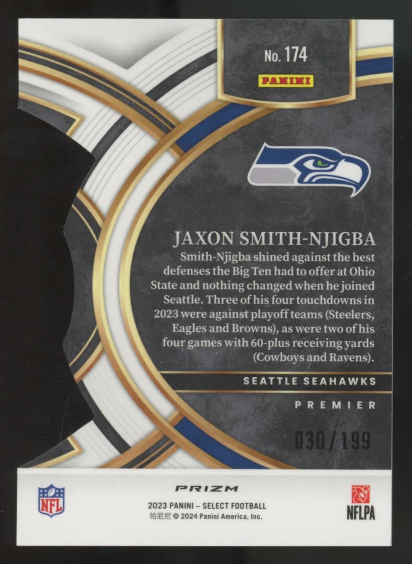 2023 Panini Select Jaxon Smith-Njigba RC Premier White Prizm Die-Cut /199 #174
