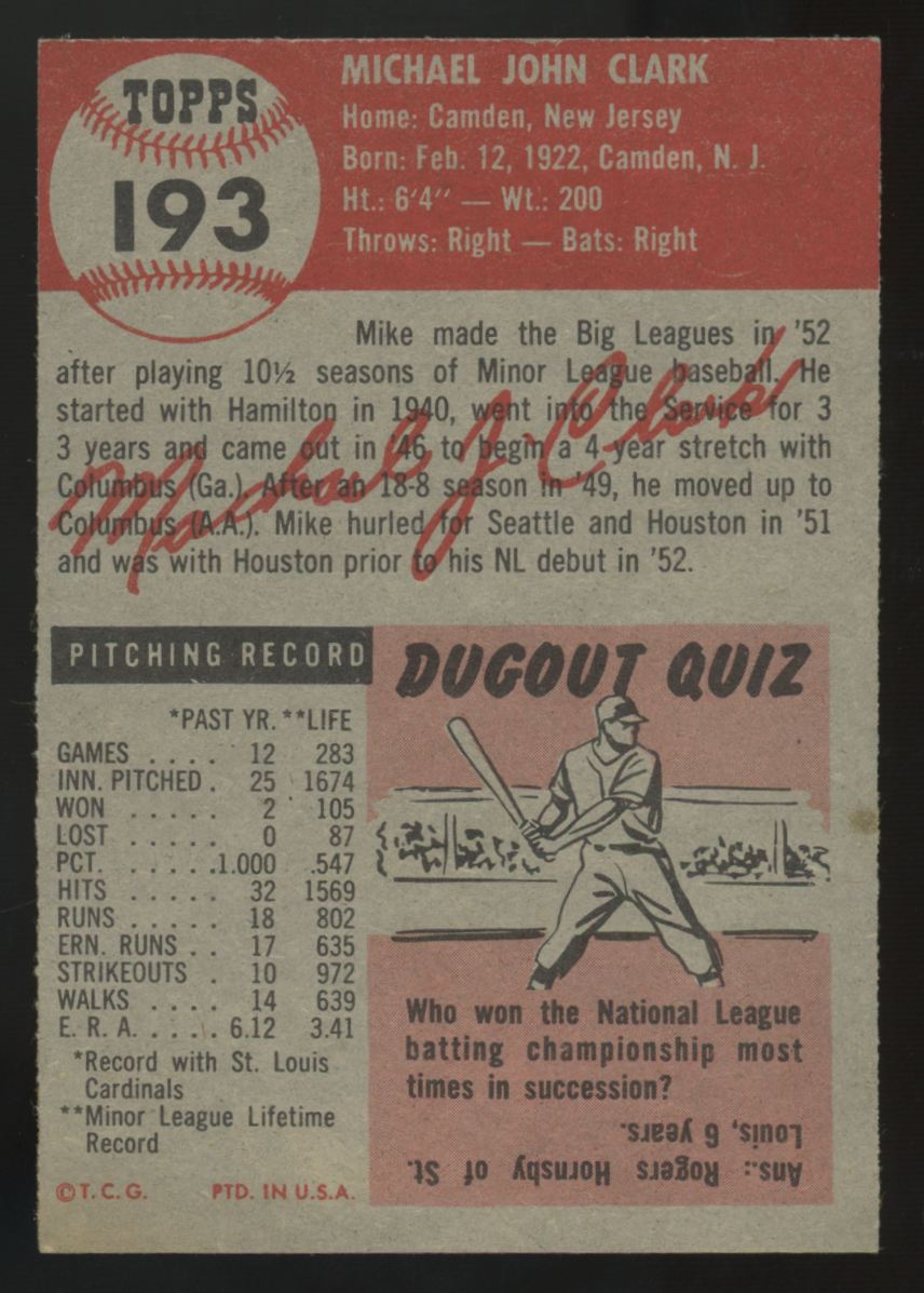 1953 Topps Mike Clark #193 EX
