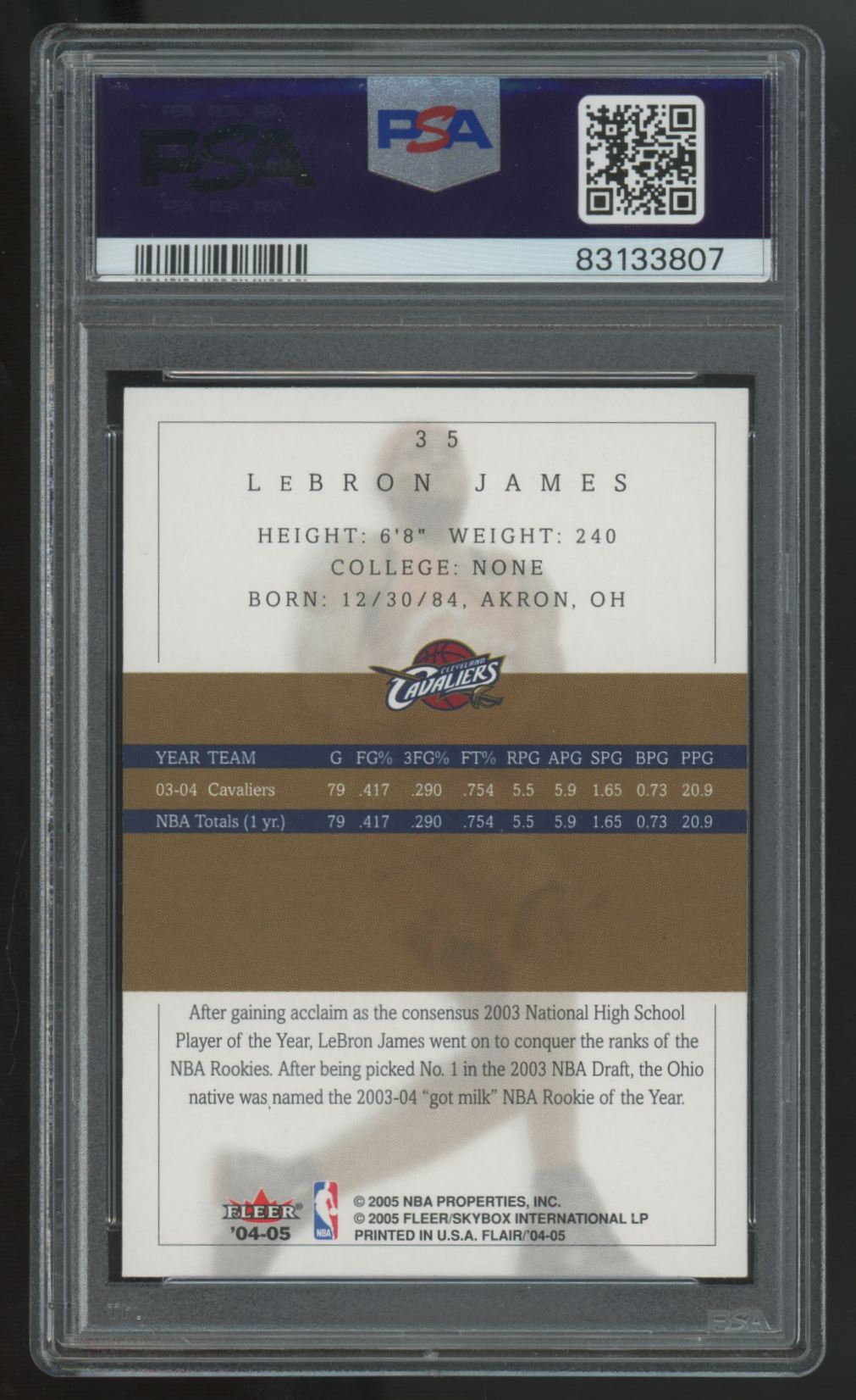 2004-05 Flair LeBron James #35 PSA 9