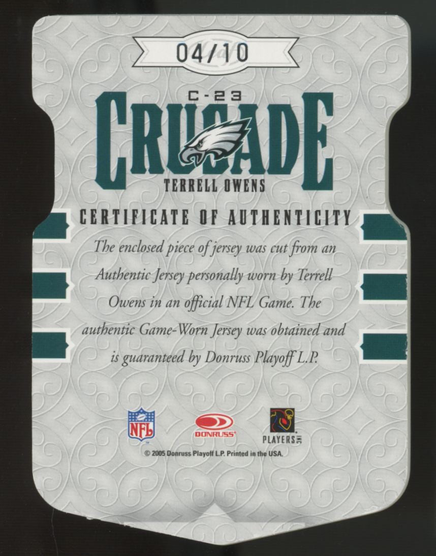 2005 Leaf Rookies & Stars Terrell Owens Green Crusade Patch Die-Cut /10 # C-23