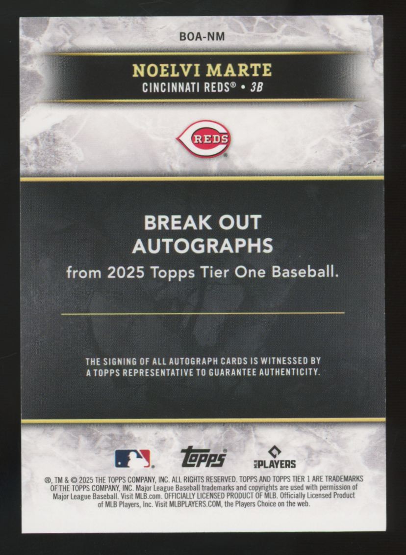 2025 Topps Tier One Noelvi Marte Break Out Auto /199 #BOA-NM