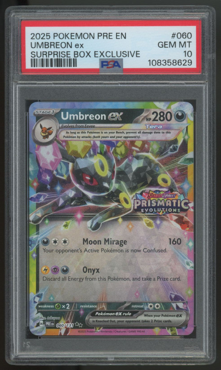 2025 Pokemon Umbreon ex Prismatic Evolutions Surprise Box #060 PSA 10 (B)