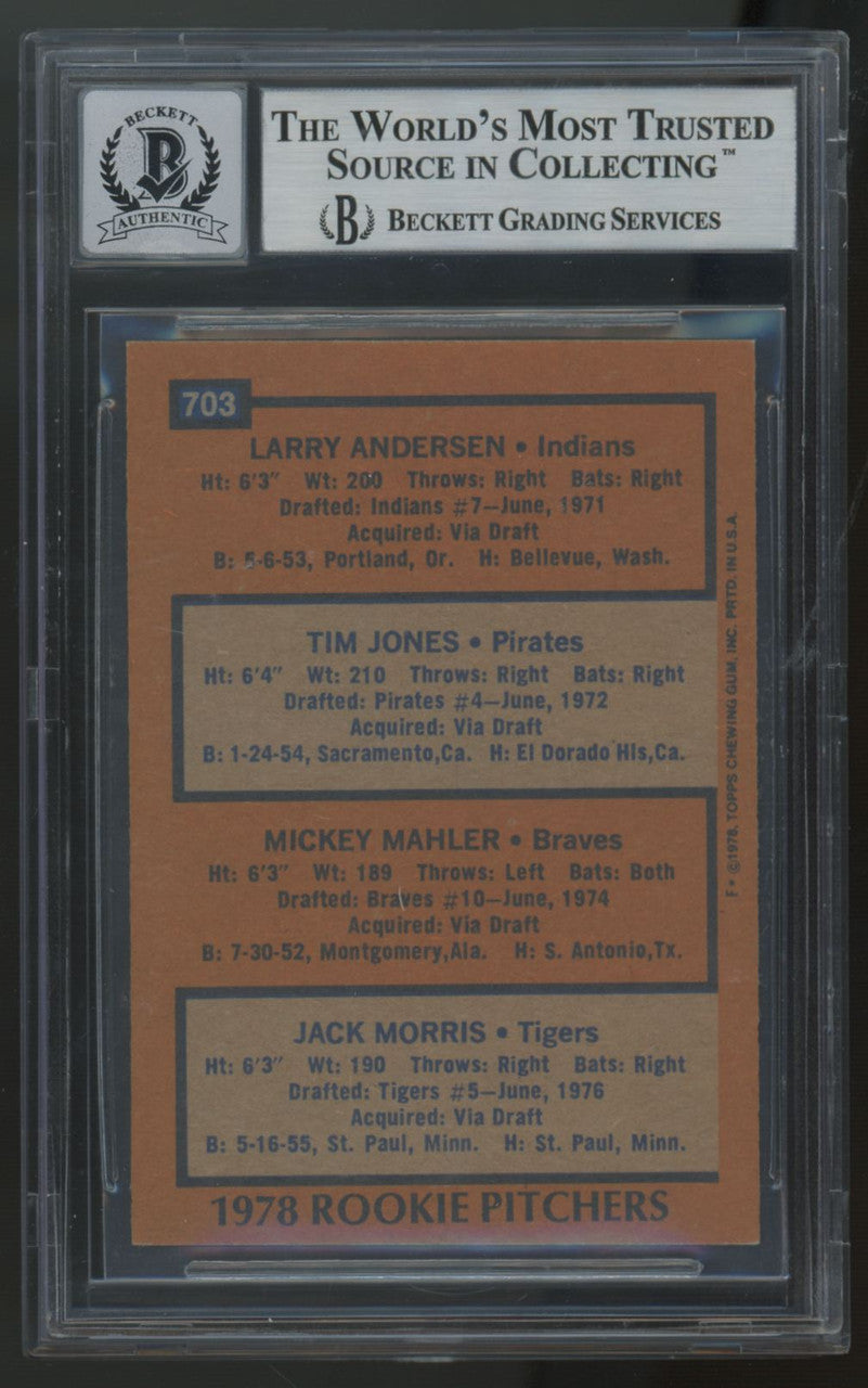 1978 Topps Jack Morris RC Signed Auto BGS Authentic 10 *827