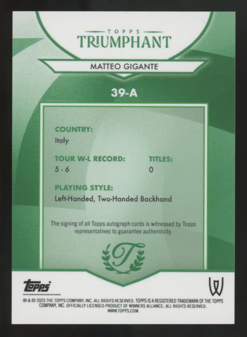 2025 Topps Triumphant Matteo Gigante RC Gold Auto /50 #39-A