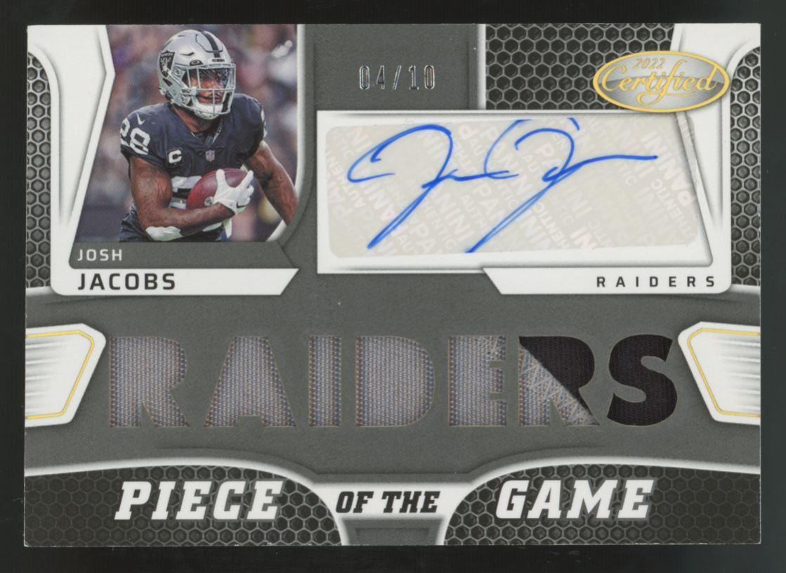 2022 Panini Certified Josh Jacobs Gold Piece Of The Game Patch Auto /10