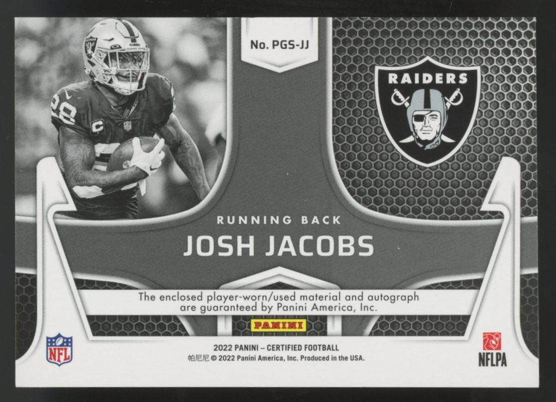 2022 Panini Certified Josh Jacobs Gold Piece Of The Game Patch Auto /10