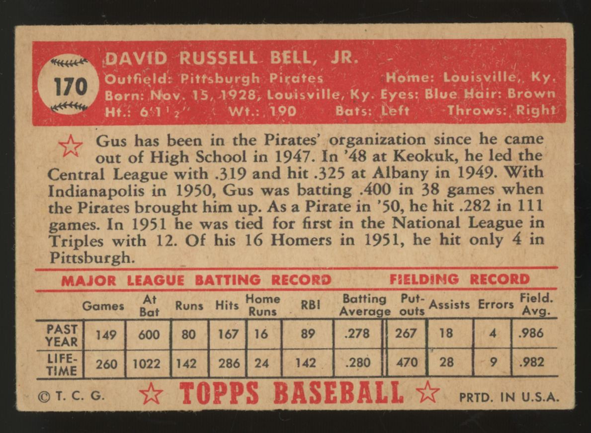 1952 Topps Gus Bell #170 G/VG