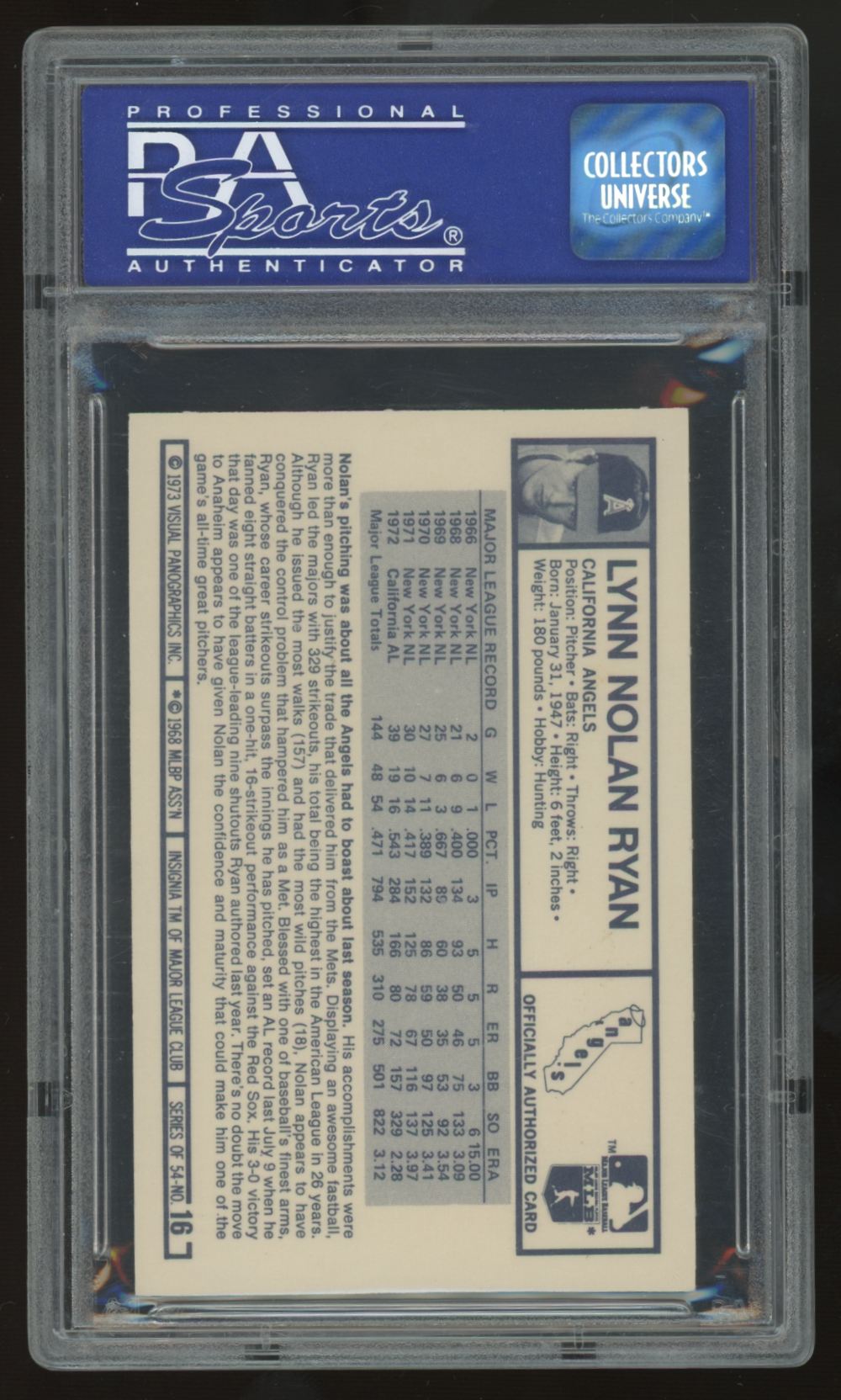 1973 Kellogg's Nolan Ryan Pro Super Stars #16 PSA 8