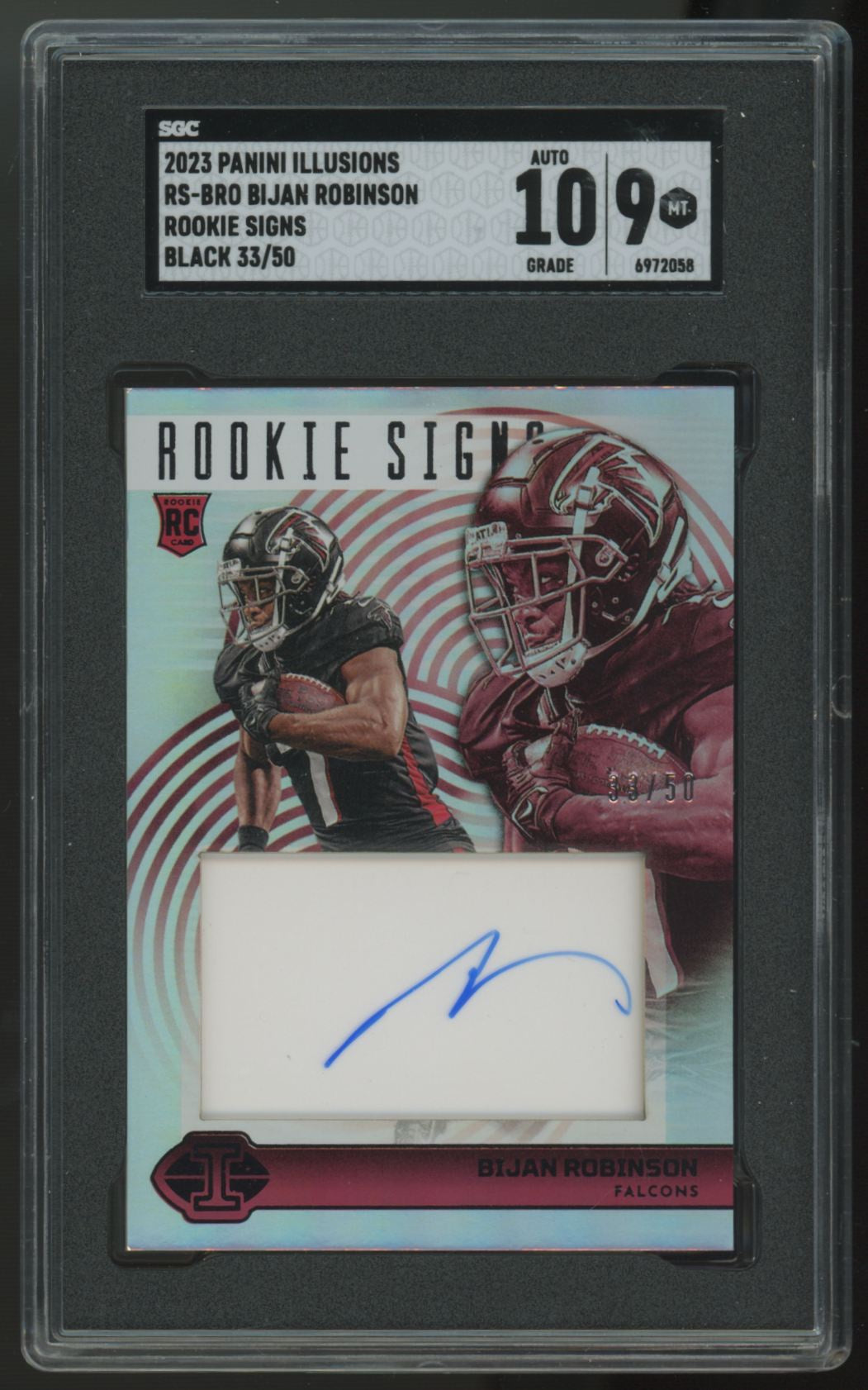 2023 Illusions Bijan Robinson RC Rookie Signs Black Auto /50 #RS-BRO SGC 9 10