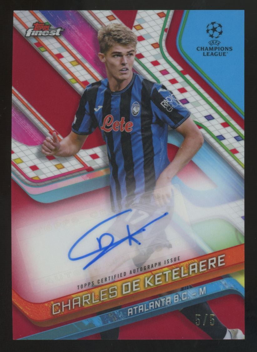 2024-25 Topps Finest UEFA Charles De Ketelaere Red Refractor Auto /5 #BA-CD