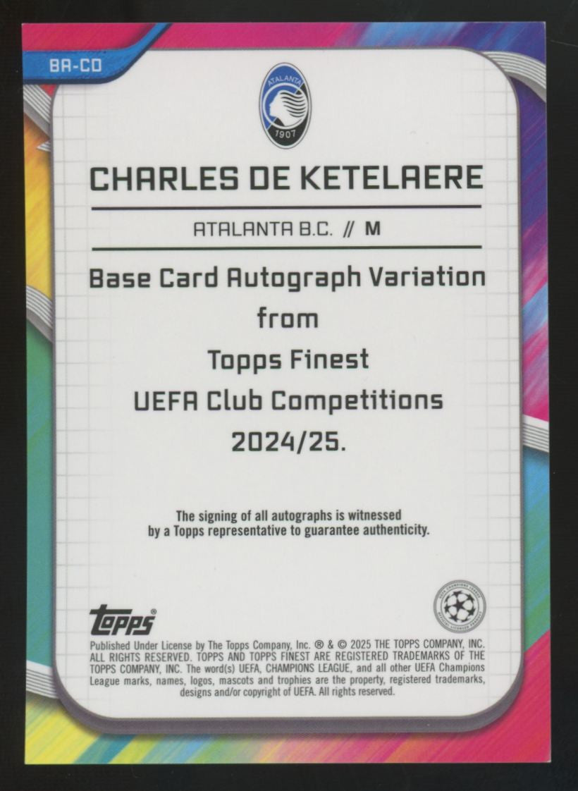 2024-25 Topps Finest UEFA Charles De Ketelaere Red Refractor Auto /5 #BA-CD