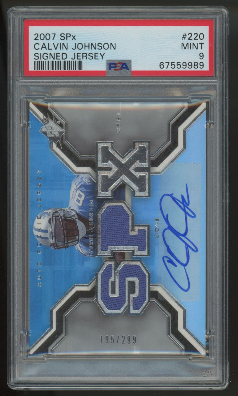 2007 SPX Calvin Johnson RC Patch Auto RPA /299 #220 PSA 9