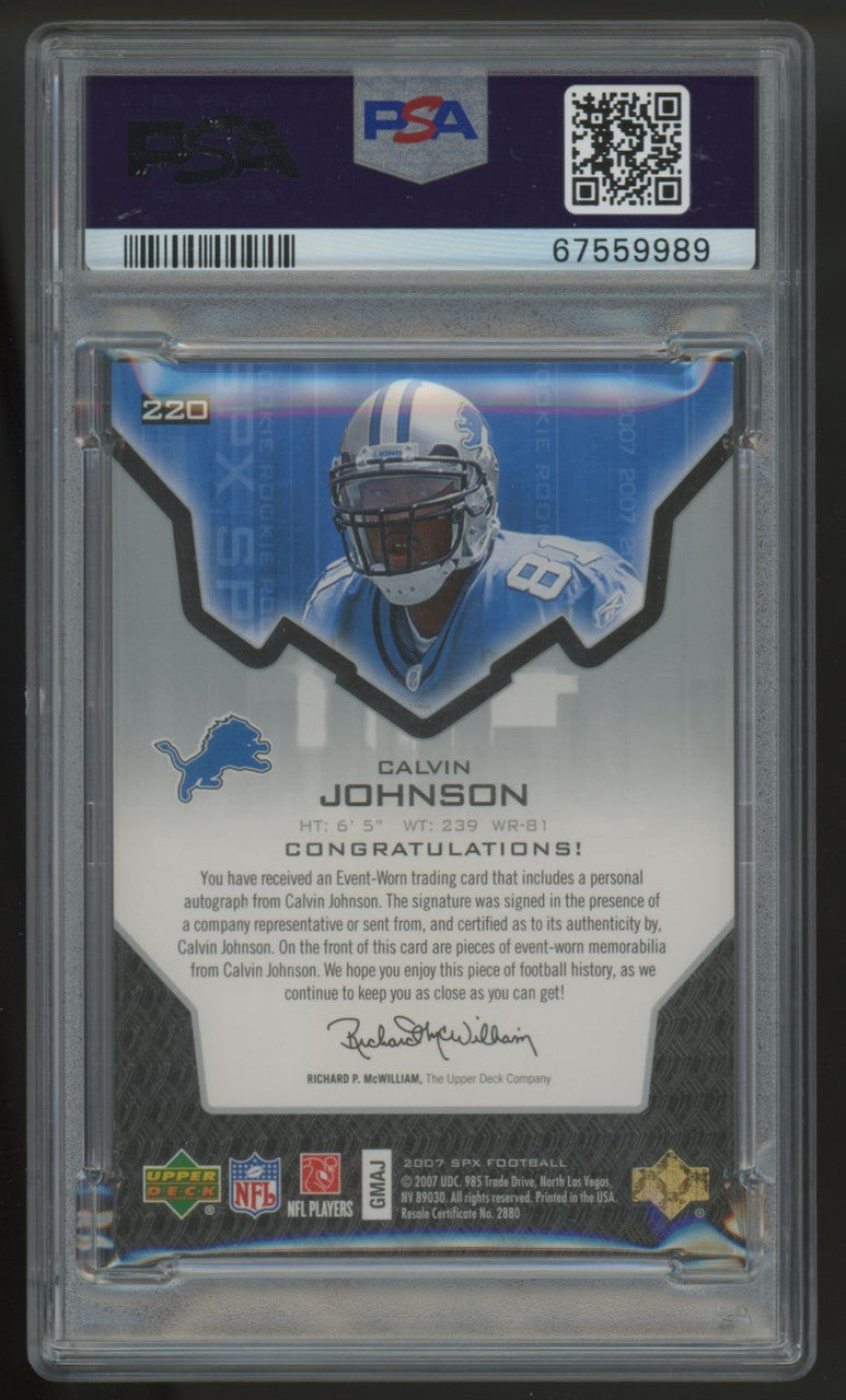 2007 SPX Calvin Johnson RC Patch Auto RPA /299 #220 PSA 9