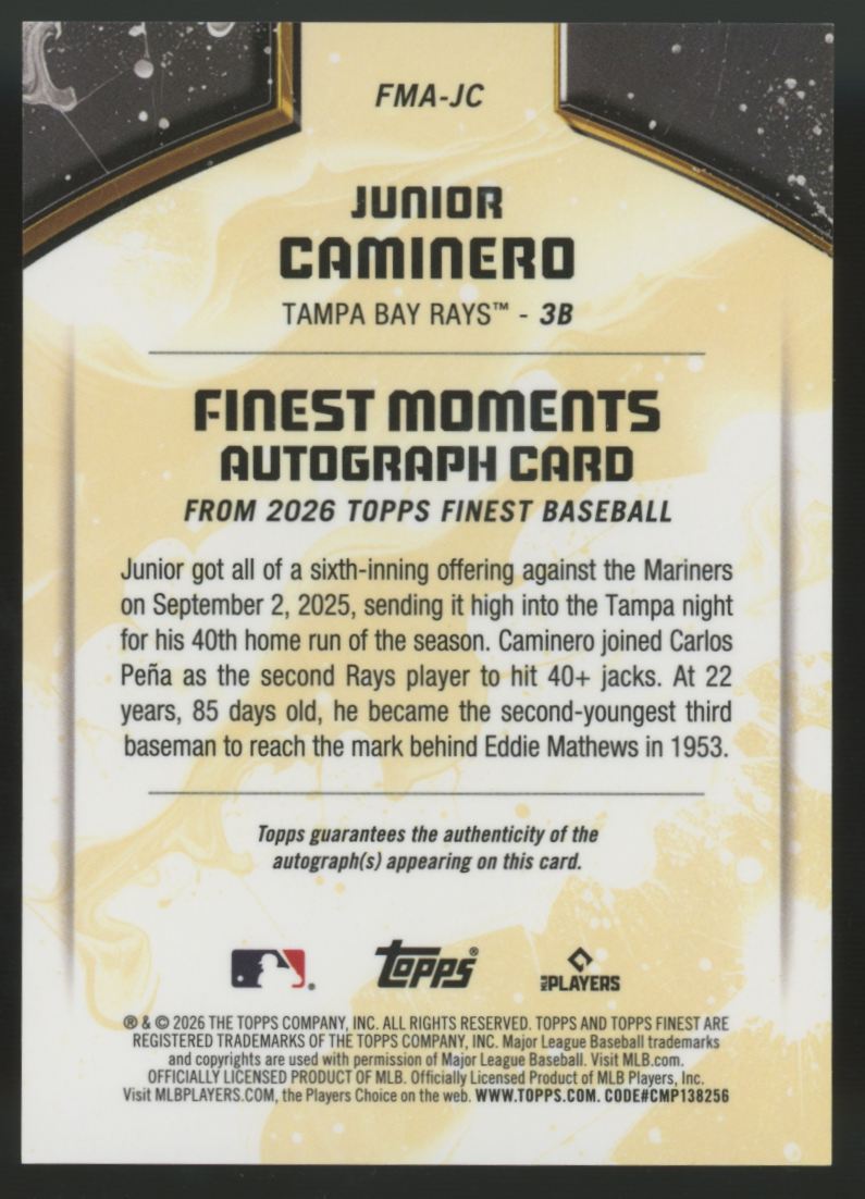 2026 Topps Finest Junior Caminero Moments Orange Geometric Auto /25 #FMA-JC