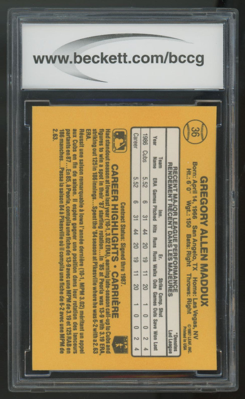 1987 Leaf Greg Maddux Rated Rookie #36 BCCG 9