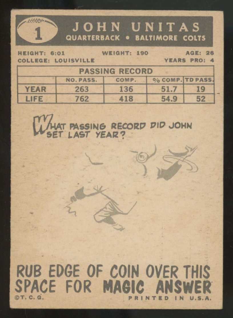 1959 Topps Johnny Unitas #1 VG