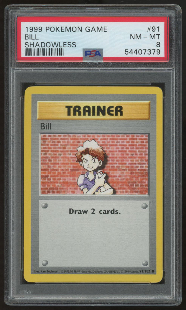 1999 Pokemon Bill Trainer Base Shadowless #91 PSA 8