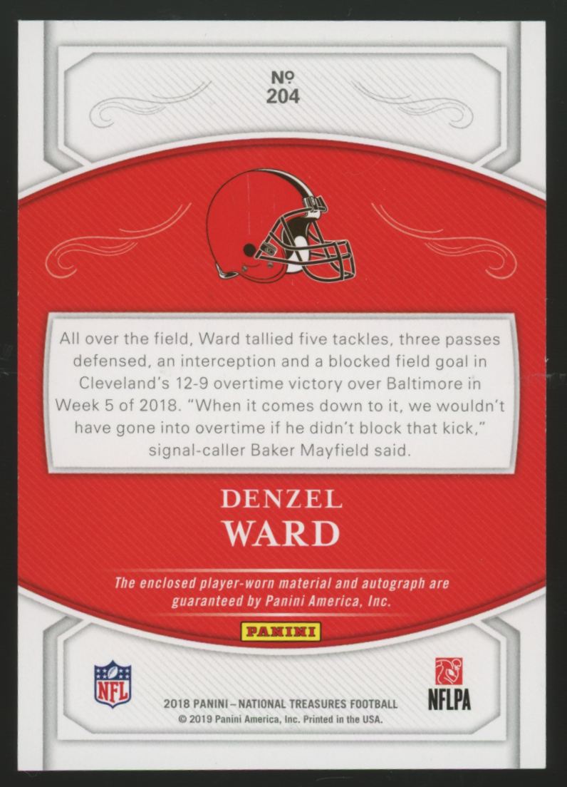 2018 National Treasures Denzel Ward RC Patch Auto RPA /99 #204