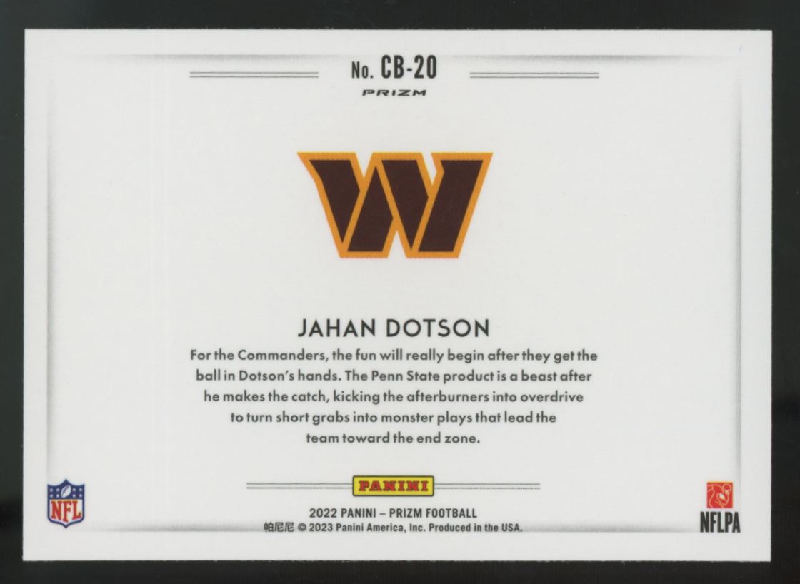 2022 Panini Prizm Jahan Dotson RC Color Blast SSP #CB-20