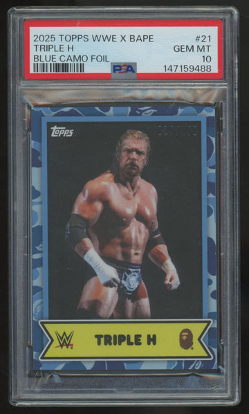 2025 Topps WWE x Bape Triple H Blue Camo Foil /150 #21 PSA 10