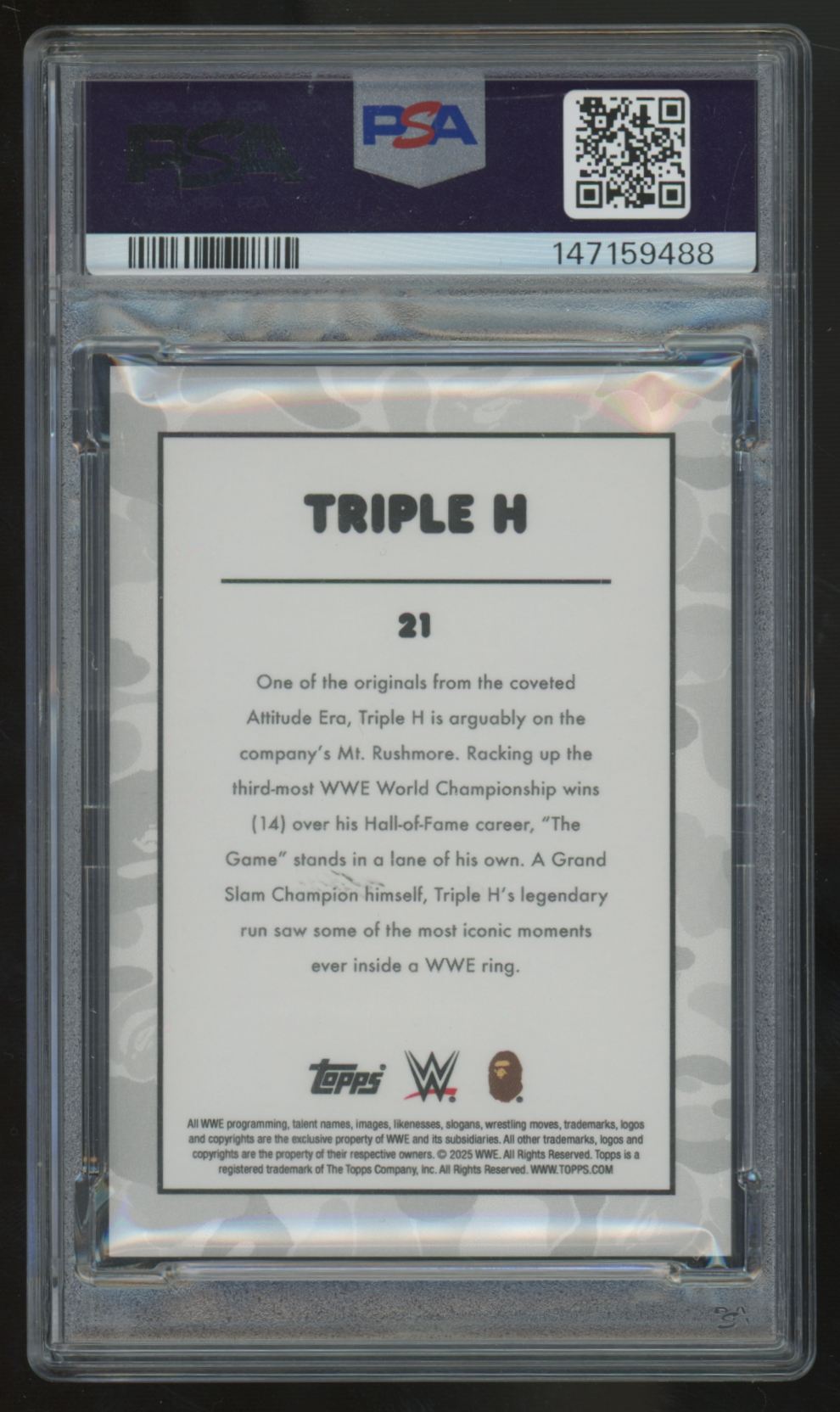 2025 Topps WWE x Bape Triple H Blue Camo Foil /150 #21 PSA 10