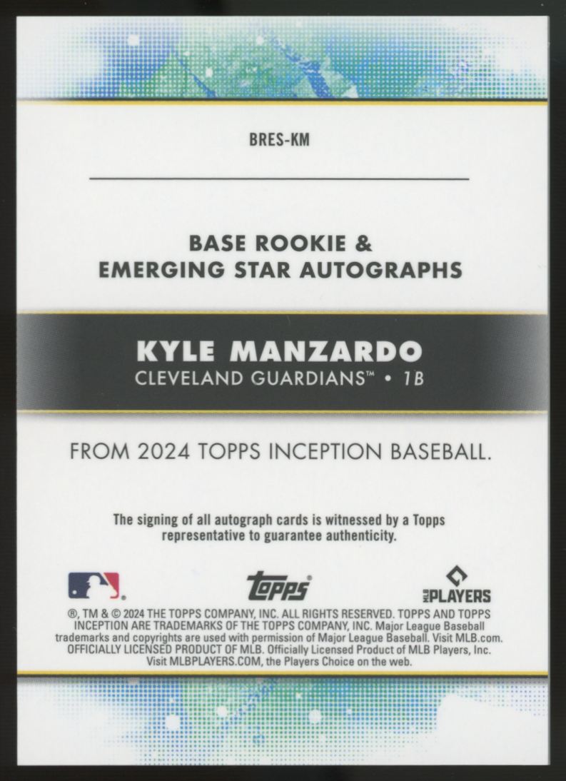 2024 Topps Inception Kyle Manzardo RC Auto Emerging Stars Teal /75 #BRES-KM