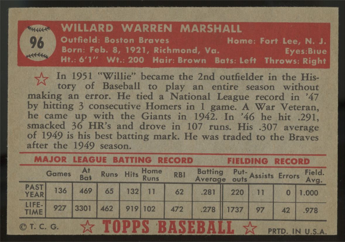 1952 Topps Willard Marshall #96 EX
