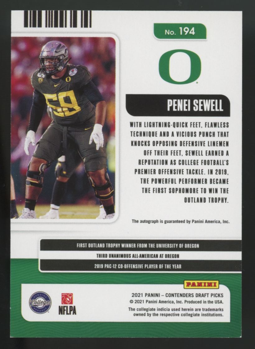 2021 Panini Contenders Draft Picks Penei Sewell RC Red Auto #194