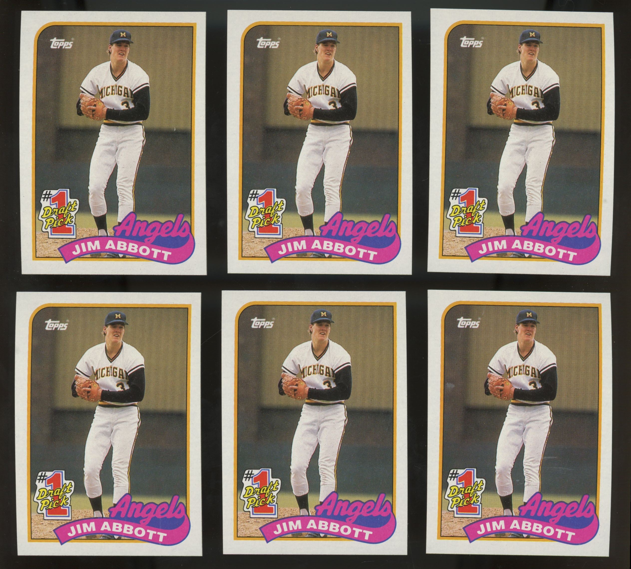 1989 Topps Jim Abbott RC #1 Draft Pick #573 (Lot Of 50) "A"