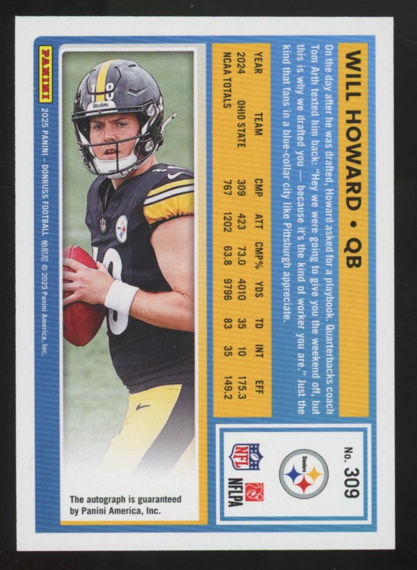 2025 Donruss Will Howard RC Rated Rookie Green Auto #309
