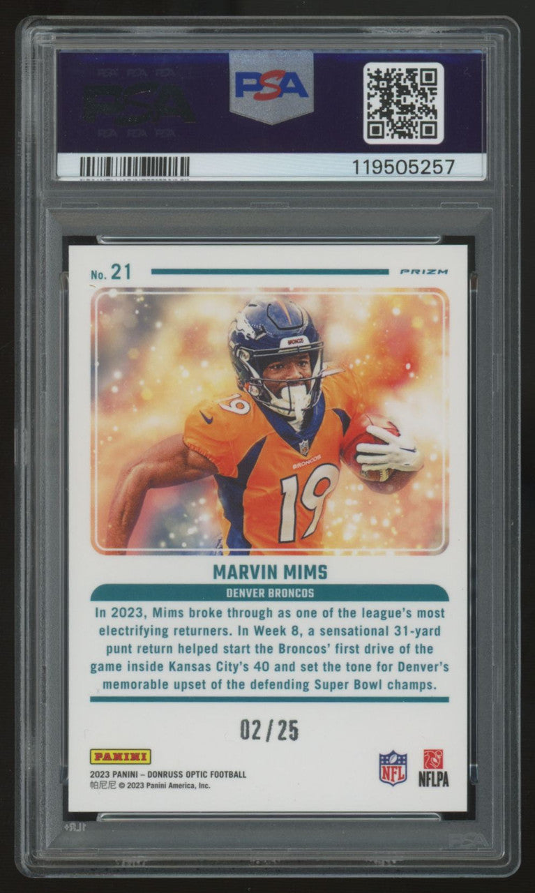 2023 Donruss Optic Marvin Mims RC Mythical Black Pandora /25 #21 PSA 9