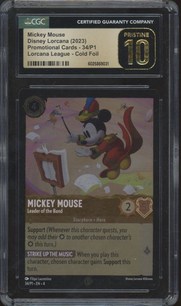 2023 Lorcana Mickey Mouse Leader of the Band Promo Cold Foil #34 CGC Pristine 10
