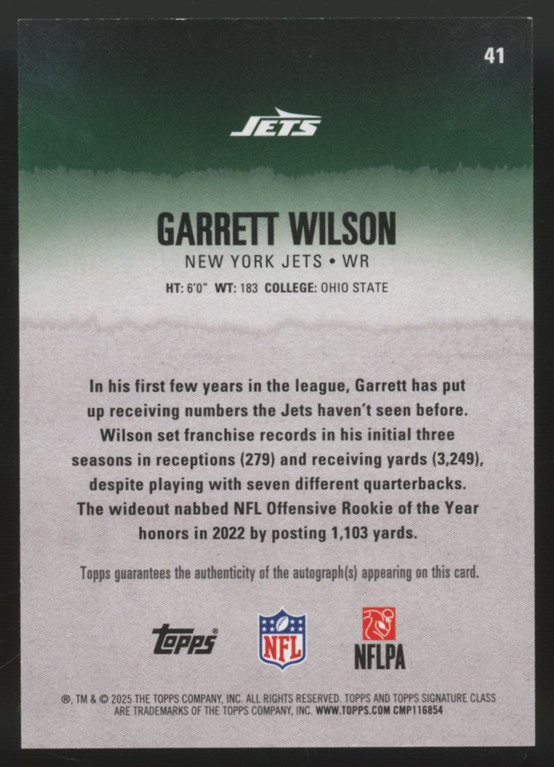 2025 Topps Signature Class Garrett Wilson Teal Auto /225 #41